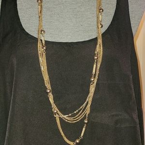 Vintage Multiple Strand Gold Plated Necklace with Gold Beads and Bars